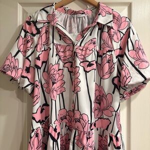 NWT WENRINE Floral Pink and White Dress Size 1XL / 2XL Puff Sleeves Artsy Spring